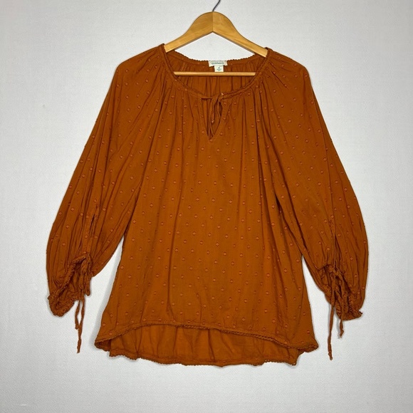 Sundance Tops - Sundance Burnt Orange/Brown Flowy Tunic Boho Women’s Long Sleeve Blouse Size L